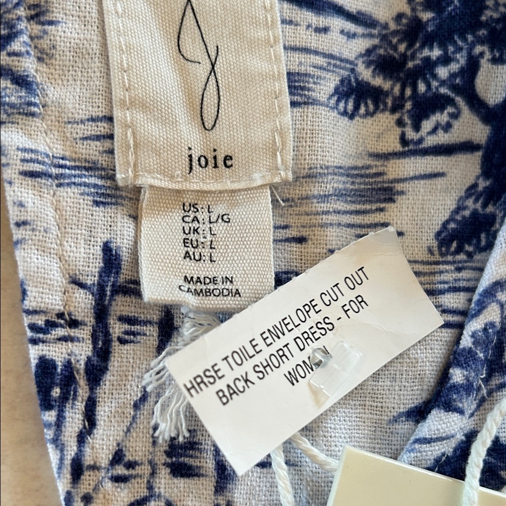 Joie Horse Toile Dress Envelope Cut Out Back Short Sleeveless Blue & White NWT - Picture 9 of 17